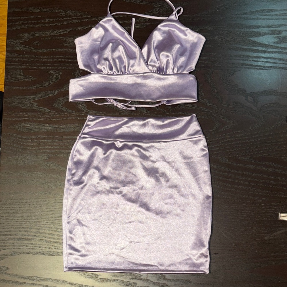 Source Unknown Lilac Satin Skirt Set